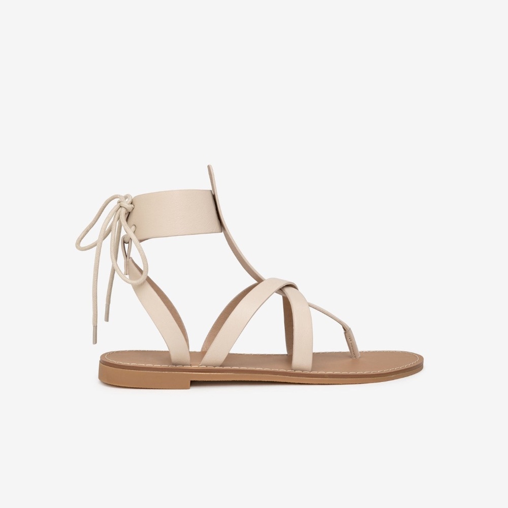 Faux Leather Gladiator Sandal Beige
